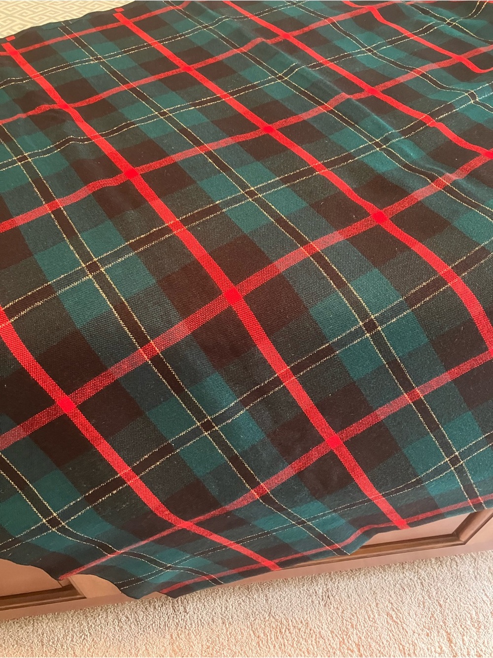 Green, Red & Black Plaid with gold metallic thread Windowpane tablecloth